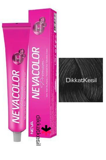 Nevacolor 1 Siyah Renk Premium Kalıcı Krem Saç Boyası Tüp 50 ml, (Neva Color 1 Numara)