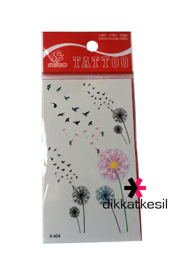 Karahindiba Çiçeği ve Kuşlar Sürüsü Geçici Dövmesi Siyah Renkli, (Temporary Tattoos)