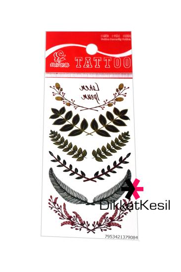 Yaprak Dalı Dövmesi, Geçici Yapıştırma Yaprak Desenli Dövme, (Tattoo Sticker)