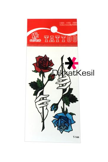 Gül Tutan El Dövmesi, Kırmızı Mavi Gül Geçici Çıkartma Dövme, (Tattoo Sticker)