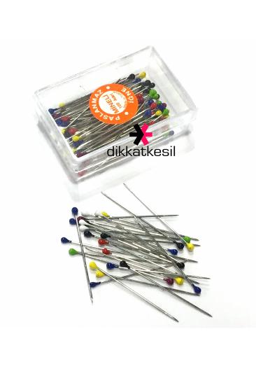 Renkli Mineli Başlı Toplu İğne 30 mm 100 lü